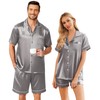 Ekouaer Satin Matching Pajamas Sets Couple Silk Button Down Sleepwear
