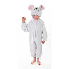 Adorable Kids White Plush Hooded Jumpsuit Mouse Costume (Medium Size) Pack of 1 - Perfect for Parties, Animal - Themed events, Christmas, & Dress-Up