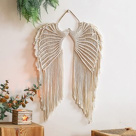 Hosoncovy Large Angel Wings Woven Wall Hanging Tapestry Wall Ornaments Cotton Rope Woven Angel Wings Tapestry Decoration Bohemian Creative Decoration Tassel Tapestry Macrame Tapestry