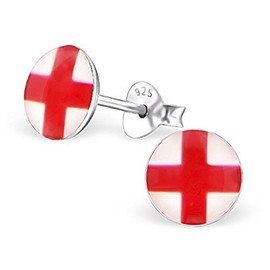 England Flag Earrings - 925 Sterling Silver - Round - Football World Cup Euro