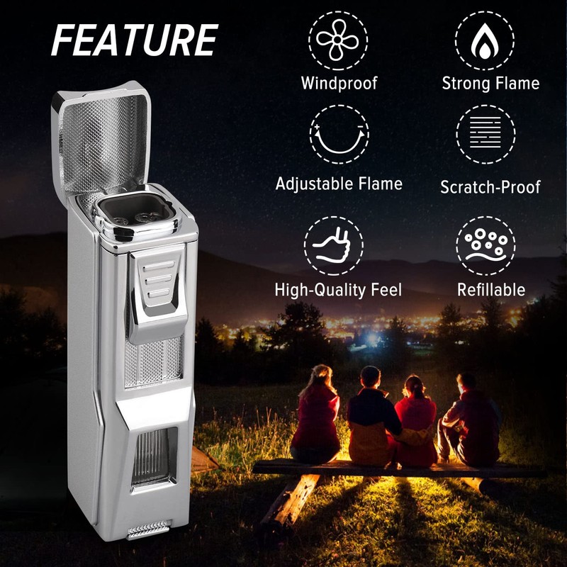 Kantion 4 Jet Flame Torch Cigar Lighter - Refillable Butane,