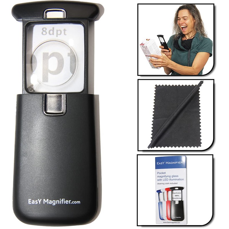 EasY Magnifier Small Pocket Magnifying Glass 3.0X Magnification with LED