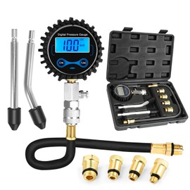 BETOOLL 8pcs Compression Tester Automotive - Digital Compression Gauge 0-300PSI for Petrol Engine Cylinder Compression Tester Tool Kit with Adapters & Hose