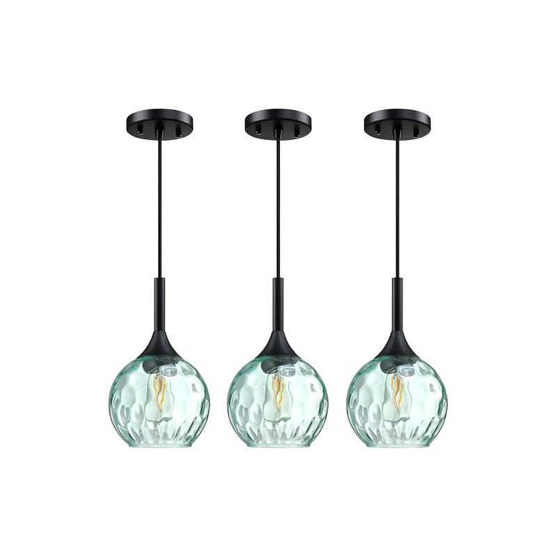 Doraimy Lighting 6.3" Hammer Green Glass Pendant Light 3 Pack