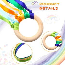 Sumind 6 Pcs Rainbow Ribbon Hand Kites Wands for Kids Dancer Streamer String Toy Thrown Waldorf Wand with Wooden Ring Wand Learning Educational(Bright Colors)
