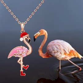 Talonior Flamingo Necklace for Women Sterling Silver Hot Pink Christmas Flamingo Necklace Rose Gold Flamingos Necklaces Cute Bird Hawaiian Jewelry Birthday Christmas Gifts