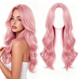 Long Pink Wig, 28 Inch Pink Wigs For Women, Comfortable Fit, Easy to Style and Maintain, Pink Wig for Halloween, Daily Use and Cosplay