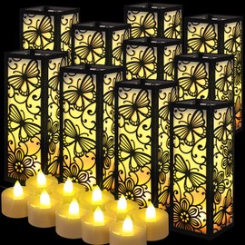 Glooglitter 10 Pcs Table Centerpieces Boxes Butterfly and Flower Table Lanterns for Centerpieces with LED Candles for Birthday Wedding Patio Front Porch Party Spring Decorations