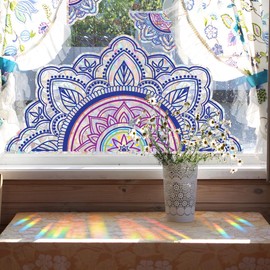 Mandala Window Stickers Prism Window Sticker Suncatcher Sticker Flowers Rainbow Bird Protection Prism Window Decals Birds Anti Collision Sticker Sun Catcher for Sliding Doors Window Glass