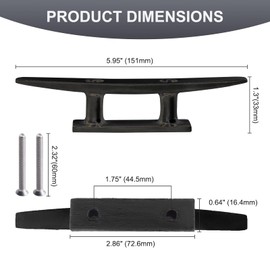 RiaYer 6 inch Boat Dock Cleat, Black 316 Marine Grade Stainless Steel Open Base Cleats with Hardware, Heavy Duty Mooring Accessories for Yacht Kayak Jetski (2-Pack)