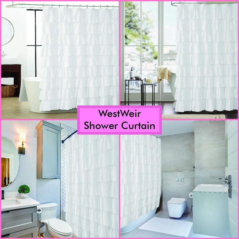 WestWeir White Ruffle Shower Curtain - Farmhouse Cloth Bathroom 72
