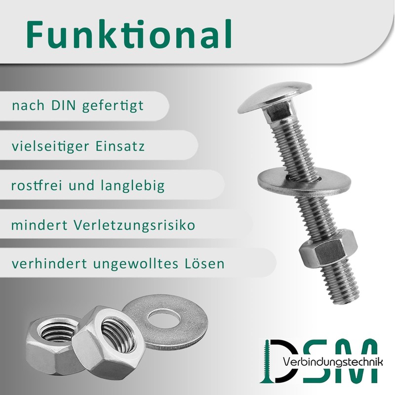 DSM - Carriage Bolts M6 x 80mm DIN 603 -