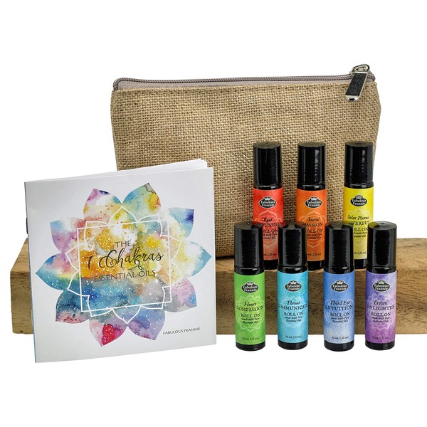 Chakra Complete Pre-diluted Roll On Set with Travel Bag Made with Pure Essentials Oils by Fabulous Frannie