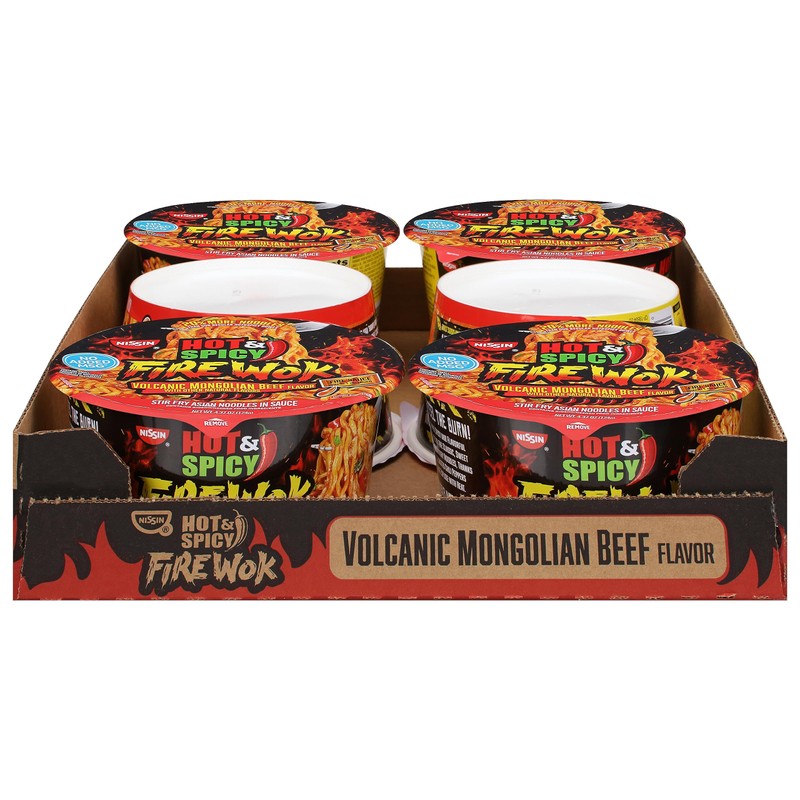 Nissin Hot & Spicy Fire Wok, Volcanic Mongolian Beef, 4.37