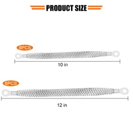 Sandfren 14PCS Car Ground Straps, 10/12 Inch Copper Tinned Braided Vehicle Engine Grounding Wire Strap with Ring Terminals, Auto Cable Connectors Accessories, Universal for SUV RV Truck
