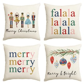Artoid Mode Nutcracker Falala Merry Christmas Cushion Covers Set of 4 40 x 40 cm Merry Chrisrmas Xmas Decorative Cushion Cover Couch Decoration
