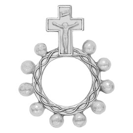 TrueFaithJewelry Silver Plated Finger Rosary Ring with Jesus Crucifix Cross, Religious Jewelry Gifts for Men and Women