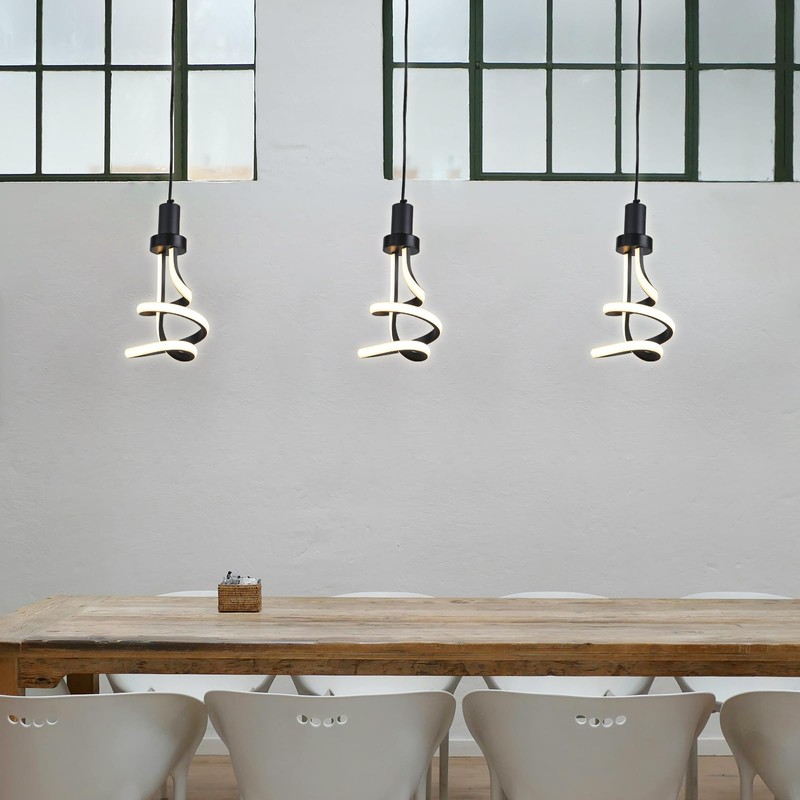 Cunfash Modern LED Pendant Light, Black Spiral LED Pendant Light