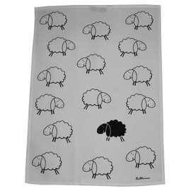 Triolino® Half-Linen Tea Towel with 'Black Sheep' Print Motif 50 x 70 cm
