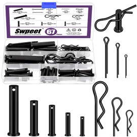 Swpeet 67Pcs 5 Sizes Clevis Pins with Cotter Pin Assortment Kit, Single Hole Flat Head Clevis Pins, R Pins, Hairpin, Cotter Pin, Split Pins Fitting Hole Location Pin Clips Fastener