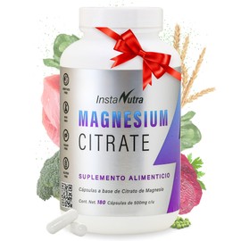 InstaNutra Citrato de Magnesio 500 mg,100 Natural, sin azúcar, Keto, 180 capsulas, Cápsulas de 500 mg.                                                