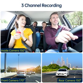 Cámara de salpicadero de 3 Canales, cámara de salpicadero 1080P para Coches con Tarjeta SD U3 de 64 GB, cámara de salpicadero Triple de Tres vías con visión Nocturna IR,WDR