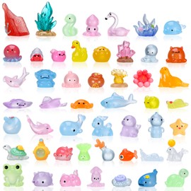 GSrenyu 50 Pcs Mini Resin Animals, 50 Styles Tiny Resin Animals Figurines Miniature Bulk Little Small Animal Figures for Micro Fairy Garden Landscape Accessories Dollhouse Hide Crafts Aquarium Decor