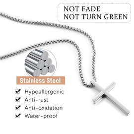 Ecation 6 Pcs 6/12/24 Pcs Cross Necklace Bulk Stainless Steel Cross Pendant Jewelry Gifts for Men Women Christian Gift Daily Decor (Silver)