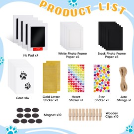 4 Pack Inkless Paw Print Kit, Clean Touch Ink Pads for Dog Cat Paw Nose Prints with Keepsake Frames - Mess-Free Pet & Baby Footprint Kit, for Pet Lover Newborn Parents, Black