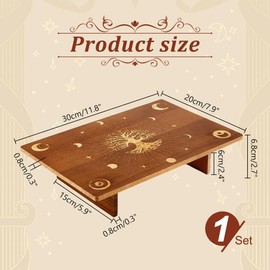 PH PandaHall Altar Table, 11.8x7.8 inch Wooden Meditation Table Portable Wiccan Alter Table Buddhist Shrine Moon Phase The Tree of Life Patterns Engraved Table for Room Decor Wiccan Supplies