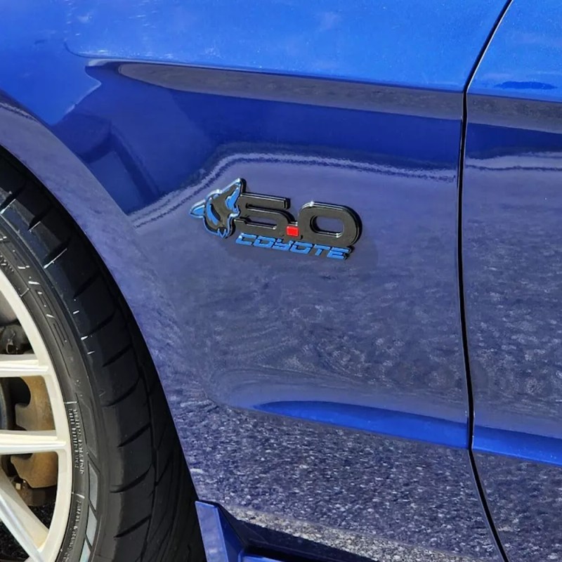 AMP Blue Howling Coyote 5.0 Fender Emblems Fits 15-24 Mustang,