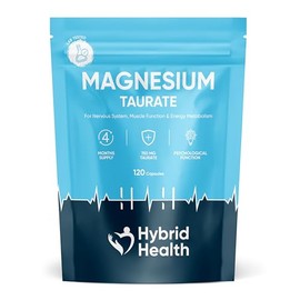 Hybrid Health Magnesium Taurate 750mg Supplement - 120 Vegan Capsules, High-Strength Formula, Independently 3rd Party Lab Tested, 4 Months Supply
