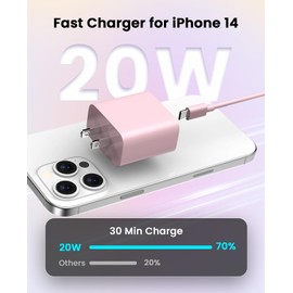 FEEL2NICE Type C Wall Charger Block with 2 Pack [6FT&10FT] Long USB C to Lightning Cable for Phone 14/13/12/12 Pro Max/11/Xs Max/XR/X,Pro Pink
