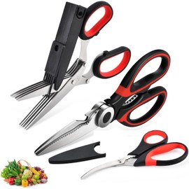 Kitchen Scissors Set, Kitchen Shears All Purpose, 3 Packs Heavy Duty Kitchen Shears+5 Blade Herb Scissors+Sharp Seafood Sissors, Stainless Steel Cooking Shears, for Meat, Vegetable, Seafood