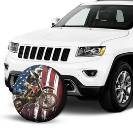 KOSUES Dirt Bike Racing Motocross Race American Flag Spare Tire Cover Weatherproof Wheel Protectors Dust-Proof Sun Protection Wheel Tire Covers Universal Fit for Truck SUV RV Camper Trailer 14 inch