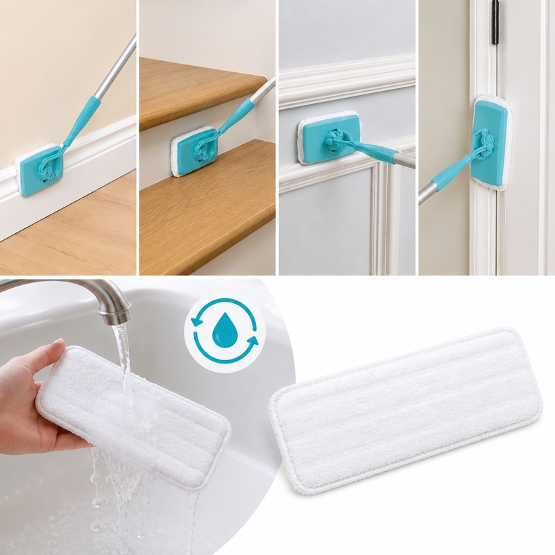 Baseboard Cleaner Mop Pad with Long Handle - 360° Rotating