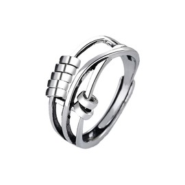 Auriselle Anxiety Rings for Women Adjustable Anxiety Stress Rings Open Spinner Beads with Triple/Double Layer Shiny Silver Open Fidget Ring for Women, Copper, No Gemstone
