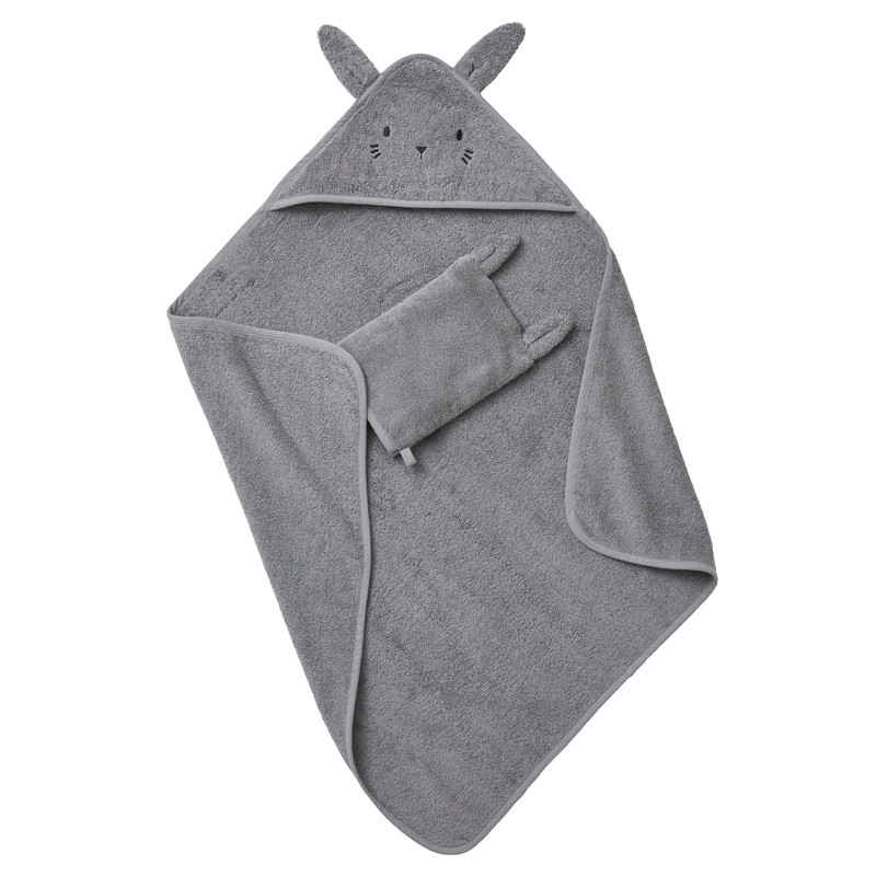 VERTBAUDET Hooded Bath Towel + Glove Organic Cotton Charcoal Grey