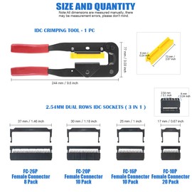 Glarks Professional IDC Crimp Tool with 48Pcs 2.54mm Pitch Dual Rows IDC Sockets 10 16 20 26 Pin Female Header Rectangular Connector Adapter