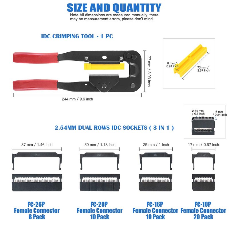 Glarks Professional IDC Crimp Tool with 48Pcs 2.54mm Pitch Dual