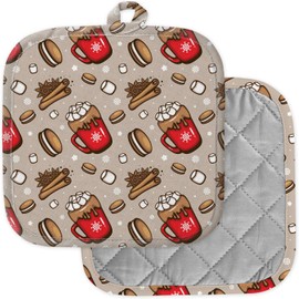 [Pack of 2] Pot Holders for Kitchen, Washable Heat Resistant Pot Holders, Hot Pads, Trivet for Cooking and Baking (Spicy Hot Chocolate Red Cup)