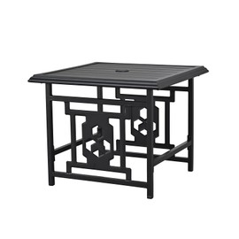 Festival Depot 1 Piece Patio Side Coffee Table Stand with 1.6" Umbrella Hole Black Steel for Outdoor Furniture Bistro Garden Poolside Deck (21.8"x 21.8"x 18.5")