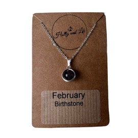Crystal Bead Birthstone Necklace, Crystal Pendant Necklace, Crystal Necklace, Birthstones Necklace, Stirling Silver 925, Natural Crystal Necklace, Healing Necklace, Bead Crystal, (February - Amethyst)