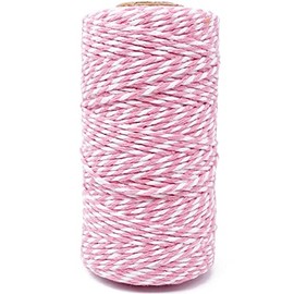 Cotton Twine Pink and White Baker String 2mm Thick 328 Feet Christmas Twine for Gift Wrapping DIY Crafts Home Decoration Gardening