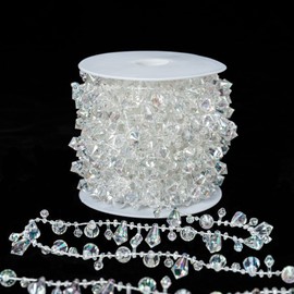 YoungJewel 33 Feet Rolls of Crystals Garland Beads Acrylic Clear Beads Chain Trim for Wedding Party Decoration and DIY Craft(Ice-Colorful)