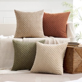 MIULEE Set of 4 Corduroy Cushion Covers, Decorative Cushion Cover, Modern Sofa Cushion, Decorative Cushion, Couch Cushion for Sofa, Decorative Cushion, Living Room, Bedroom, 45 x 45 cm, Brown Green