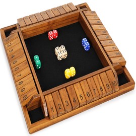 VAMSLOVE Upgraded 14 inch Shut The Box Dice Game 2-4 Player Wooden Close The Box Board 4-Sided 10 Number Math Games with 8+4 Dice for Kids and Adult-Instruction Included