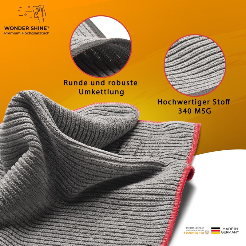 Wonder Shine Hochglanz-Tuch Made in Germany Microfibre Cloths 40 x