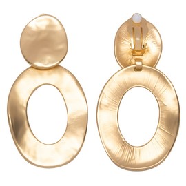 BELLEXIXI Matte Gold Silver Tone Hoop Big Large Clip-On Dangle Earrings for Women, Large, Metal, No Gemstone