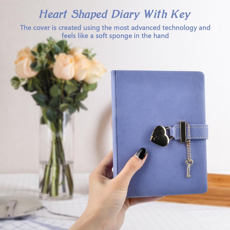 Diary with Lock and Key, Heart Shaped Lock Notebook with
